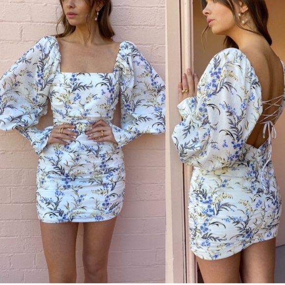 BEC + BRIDGE Lavender Bay Floral Ruched Lace Up Mini Dress US 6 - Picture 6 of 15